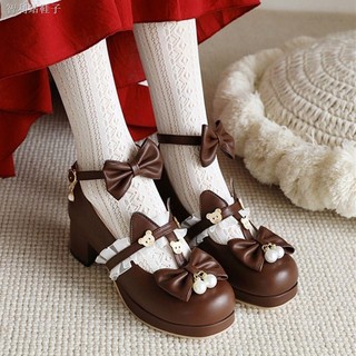 Original Genuine [Stayed Bear] Sweet and Cute Bow Lolita Lolita Single Shoes Women Lo Tea Party Shoes