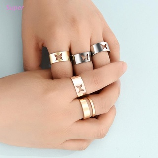 Super 5 piezas Vintage hueco lindo mariposa anillos ajustable apertura anillo anillo banda para mujeres niñas joyería regalos