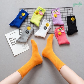 Guofu calcetines De algodón unisex con dibujos animados sonrientes multicolor