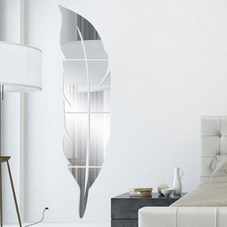 calcomanía decorativa de pared con forma de pluma hermosa para casa 3d espejo decorativo