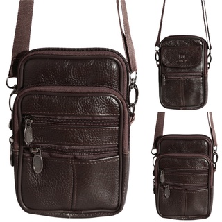 Men's Waterproof Causal Crossbody Bag 100% Genuine Leather Belt Bag Large Capacity Shoulder Bag