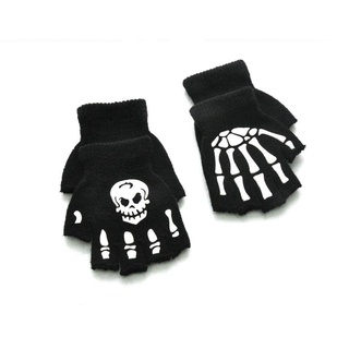 JCFS🔥Productos al contado🔥withyou - guantes de medio dedo con calavera, diseño de Halloween, diseño luminoso, sin dedos, guantes de invierno, 5-12 años