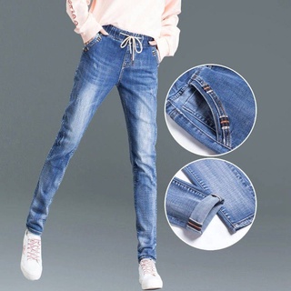 ROCKYSTUDIO Pantalones Harlan Cintura Alta Casual Punto Nueve Elástica Azul Claro Mujer Jeans