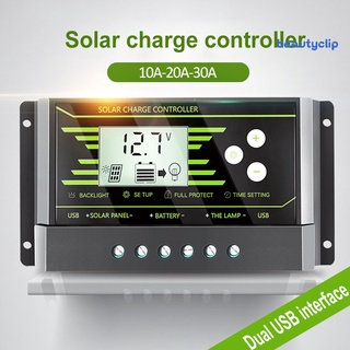 10/20/30a pwm pantalla lcd dual usb regulador de voltaje solar controlador de carga [beautyclip] (1)