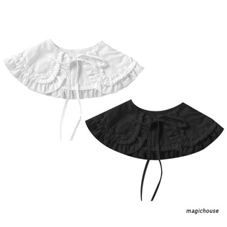 magichouse japonés mujer lolita muñeca doble capa volantes cuello falso hombro envoltura color sólido cinta bowknot fondo camisa chal capa