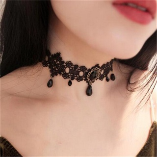 Black Lace and Bead Necklace Punk Style Gothic Collar Necklace Gift