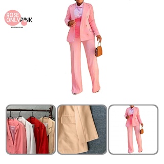[roseonlypink] traje de oficina amigable a la piel de cintura alta ancho pierna traje chaqueta pantalones slim outwear