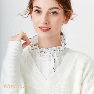 MNXXX Women Vintage Stand Faux Collar Double Layer Ruffles Trim Chiffon Detachable Half Shirt Blouse Dickey Button Crop Top