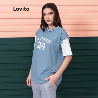Lovito Sports letra Imprimir 2 en 1 Camiseta L06036 (azul)