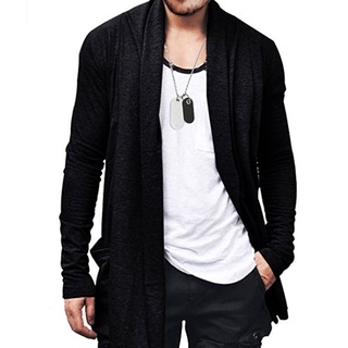 Spring Autumn Casual Loose Solid Color Long Sleeves Men's Cardigan with Pocket