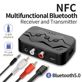 Transmisor Bluetooth 5.0 Receptor Jack De 3.5 mm Aux Rca Adaptador De audio inalámbrico para coche Nfc soporte Tf tarjeta De disco U