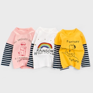 ♧Hk❣Jersey para niños, estampado de letras de cuello redondo a rayas de manga larga blusa camiseta para niñas,
