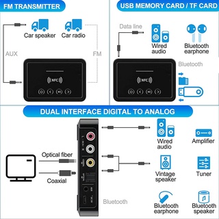 Bluetooth 5.0 receptor transmisor FM estéreo AUX 3.5 mm Jack RCA inalámbrico NFC Bluetooth adaptador de Audio para TV PC auriculares