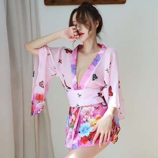 Traje Kimono Cosplay Disfraz Ropa De Dormir De Gasa Lencería Mariposa Flor Mujeres Pijamas Camisón Conjunto