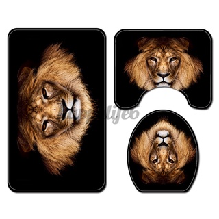 ON SALE Animal Lion Modern Bathroom Shower Curtain & 3PCS Mat Set Toilet Cover 180*180CM (6)