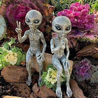 [Ceight] resina alien UFO al aire libre decoración de jardín enano Gnome estatuas decoración del patio