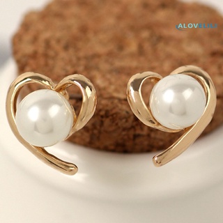 alovelili 1 par de aretes de oreja en forma de corazón fácil de combinar de aleación elegante de imitación de perlas pendientes para la vida diaria