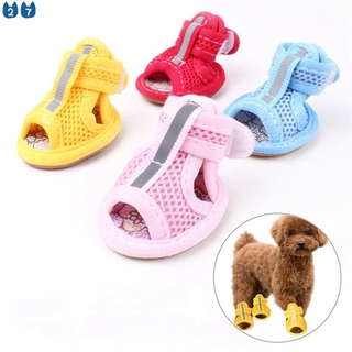 [27 mascotas] 4 unids/lote venta caliente Casual antideslizante pequeño perro zapatos lindos zapatos para mascotas zapatos primavera verano transpirable suave malla sandalias Color caramelo