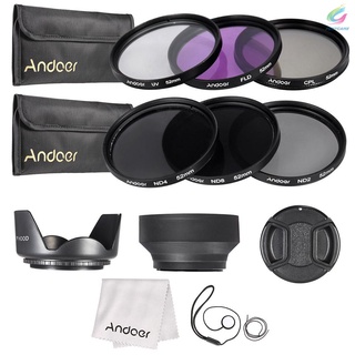 Kit de filtro de lente Andoer de 52 mm UV+CPL+FLD+ND (ND2 ND4 ND8) con bolsa de transporte, tapa de lente, soporte para tapa de lente, tulipán y capucha de lente de goma, paño de limpieza
