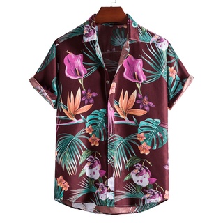 2021 verano nueva flor impreso camisa hombres moda casual transpirable manga corta streetwear cuello puntiagudo camisas hawaianas