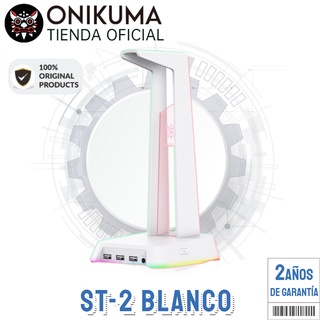 Onikuma ST2 Blanco RGB Soporte para auriculares para juegos Auriculares para computadora Soporte para pantalla de escritorio Logotipo luminoso con 3 puertos USB y AUX de 3,5 mm (1)