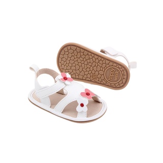 Das-Infant zapatos planos antideslizantes, diseño de flores sandalias de suela suave para bebé niñas, blanco/negro/rosa (2)