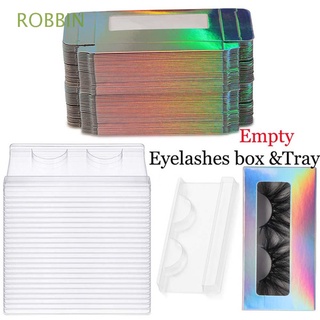 ROBBIN 10Pcs Eyelashes Box Fashion False Eyelashes Package Empty Eyelash Case Set Holographic Design With Eyelashes Tray Wholesale Bulk Laser Eyelashes Tools
