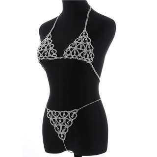 Nav Sexy cristal cuerpo cadena plata Bikini sujetador cadena traje de playa cintura vientre cadena Crop Top ropa interior cuerpo joyería accesorios (9)