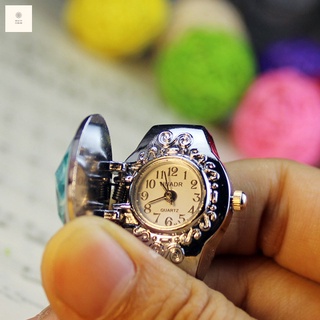 las mujeres de la moda anillo reloj elíptico estéreo flor señoras clamshell relojes ajustables anillos relojes de cuarzo (1)