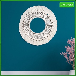 Hanging Wall Mirror Round Decor Macrame Fringe for Apartment Home Decors