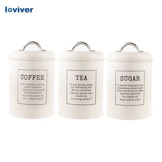 Loviver 3 frascos de almacenamiento de cocina para té, café, azúcar, botes de estaño con tapa, color blanco