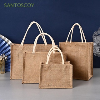 SANTOSCOY Picnic Grocery Bag Unisex Handbag Shopping Bag Jute Burlap Beach Vacation Reusable DIY Eco Friendly Tote Bag