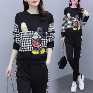 【Ready Stock】 2 Pcs/set Women Outfits Fashion Casual Large Size Loose Crew-neck Sweater + Trousers Suit (1)