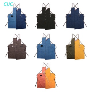 CUC Chef Apron, Cotton Canvas Cross Back Adjustable Apron with Pockets for Women and Men, Kitchen Cooking Baking Bib Apron