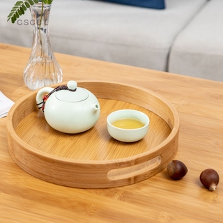 bandeja de té redonda portátil de bambú binaural para hornear bandeja de madera.