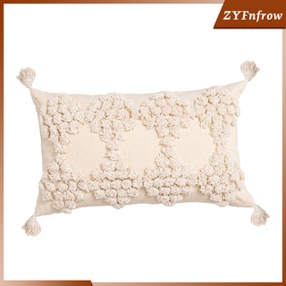 Moroccan Boho Throw Pillow Covers Cotton Woven Tufted Pillow Case Beige (1)