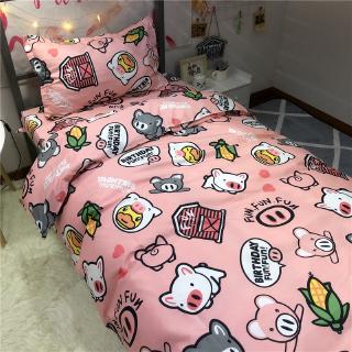 Estilo de dibujos animados lindo cerdo de cuatro piezas rosa sábana de cama edredón estudiante dormitorio individual doble 1,5 metros traje de tres piezas HduF