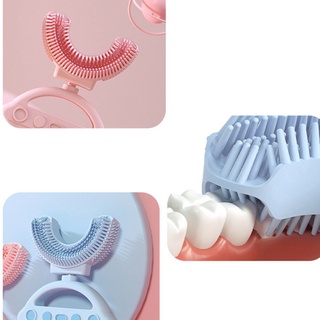 Huinet 2-12 años Manual de cerdas suaves de mano en forma de U cepillo de dientes de bebé niños cepillo de dientes de silicona Multicolor (4)