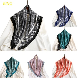 KING 90x90cm Moda Impresión Bufanda Mujer Satén Hiyab De Lujo Cuadrado Chal Diadema (1)