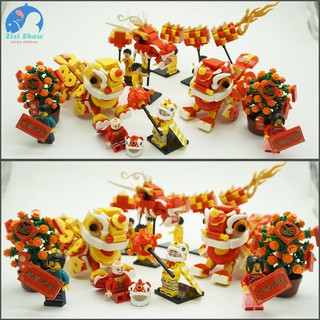 Bloques de juguete dragón león danza año nuevo templo feria bloques de construcción compatible legoingly ladrillos juguete educativo (8)