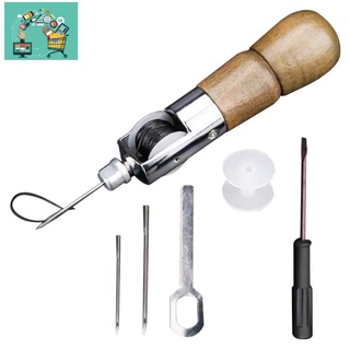 Wood Handle Leather Sewing Awl Kit Handmade Leather Sewing Machine Lock Stitching Tool Kit for DIY Sewing Repairing