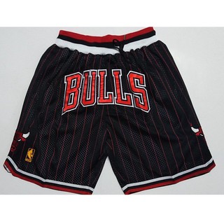 shorts Chicago Bulls Pantalones Cortos Deportivos Negro-Rojo Raya Bolsillo Versión