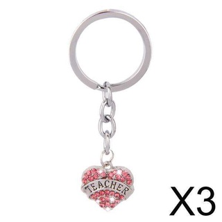 3X Pink Crystal Rhinestone Heart Pendant Keyring Keychain Key Chain--teacher