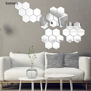 [bettery] 12 pzs calcomanías de espejo acrílico hexagonal 3d para pared diy arte decoración del hogar habitación decorativa