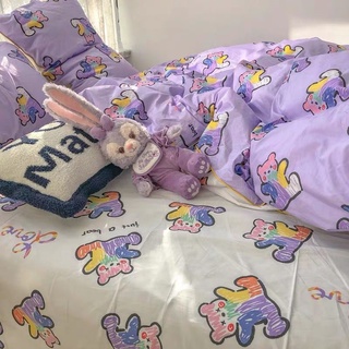 Lindo oso púrpura de dibujos animados de cuatro piezas cama individual ropa de cama doble suministros estudiante dormitorio de tres piezas conjunto (2)