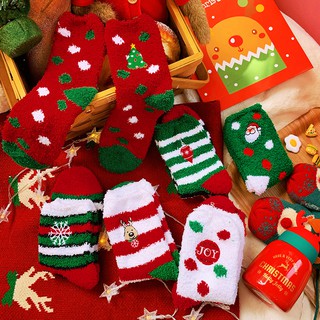 Calcetines de tubo de felpa de invierno calcetines cálidos de felpa para niña calcetines de lana de coral calcetines lindos para dormir de Navidad