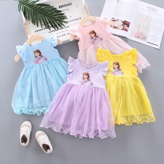 mybaby verano bebé niña princesa sophia impresión de manga corta vestido de malla de algodón chaleco tutú vestidos vestido de vestido