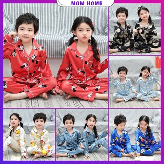 Los Niños Pijamas Conjunto De Niñas De Manga Corta Ropa De Dormir De Seda Satén Oso Negro Larga Impreso De Traje De Hielo (1)