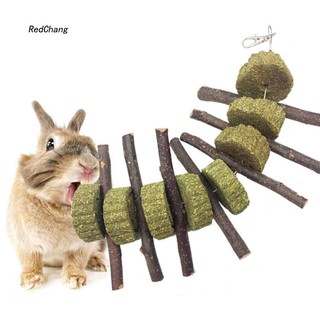 RDCG - palo de madera de manzana, hierba, heno, pastel, masticar, juguete para hámster, conejo, conejito, salud (1)