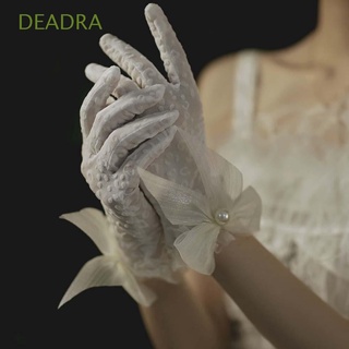 deadra moda encaje arco guantes protector solar volantes blanco guantes mujeres flexible accesorios elástico elegante perlas niñas nupcial manoplas/multicolor
